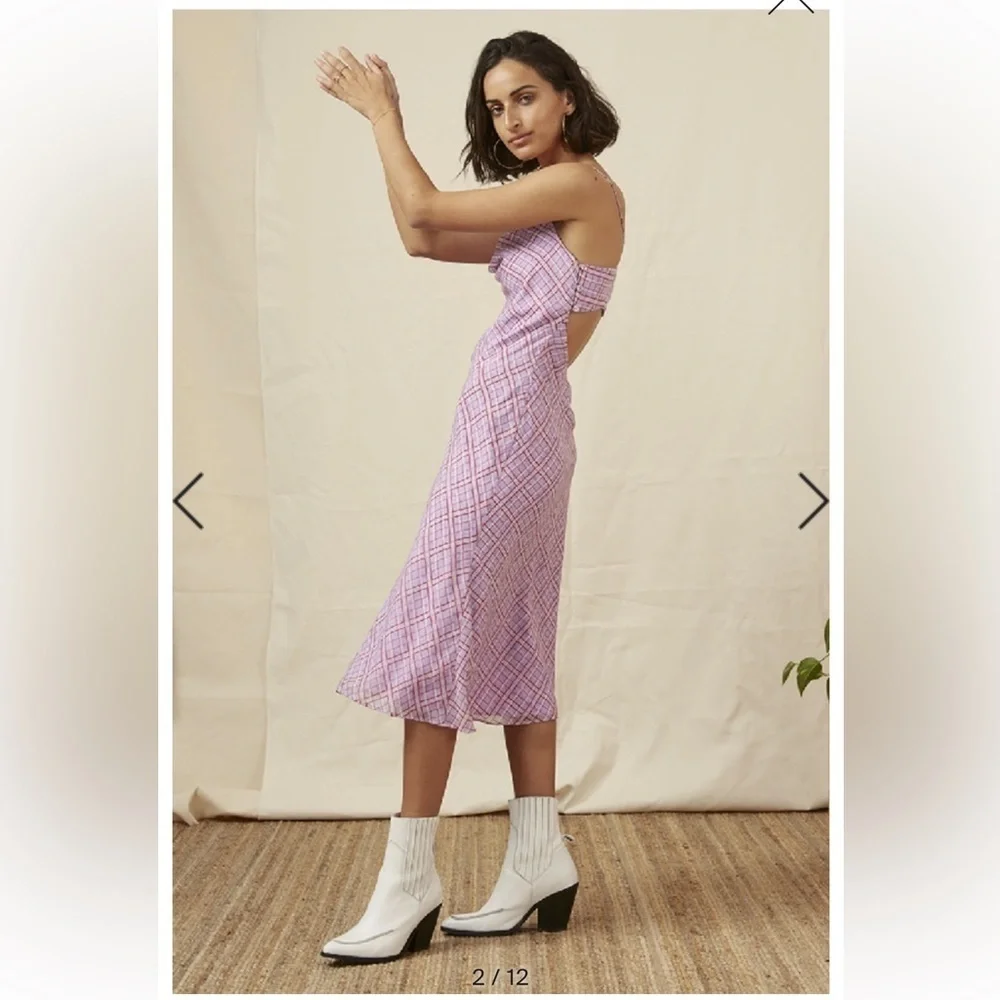 Finders Keepers Nostalgia Dress Lilac Check Cowl Neck Slip Dress - Picture 2 of 16
